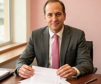 Wenhan Sivathanu, Singapore commercial lawyer, seated in a quiet office with contract papers